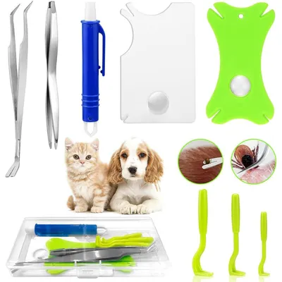 Productafbeelding van Set van 8 teektangetjes voor mensen en huisdieren, met vergrootglasfunctie en etui