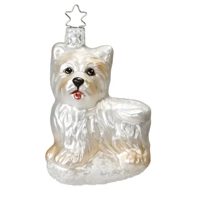 Produktbild von Christbaumschmuck Hund Malteser Glas 10cm weiß, 1 Stück