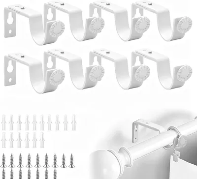 Produktbild von Vorhanghalterungen – Set mit 8 Stück – Vorhangstange – Halterung – Metall – Verstellbare Wandhalterung für Vorhangstangen