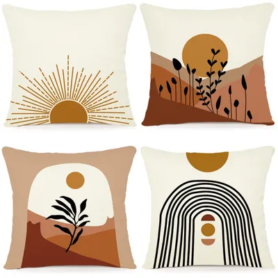 Produktbild von Set mit 4 Kissenbezügen, 40x40 cm, dekorative Outdoor-Kissenbezüge, Leinenkissenbezüge, geometrische Muster für Sofa, Wohnzimmer, Zierkissen