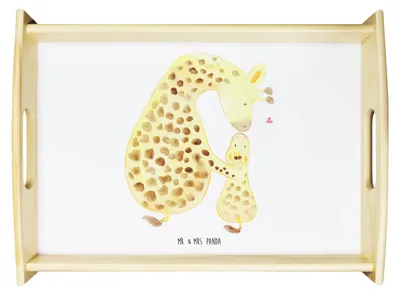 Produktbild von Mr. & Mrs. Panda Deko Tablett Giraffe Kind - Weiß - Geschenk, Sohn, Serviertablett, holz, Tochter, essenstablett, zum servieren, Lieblingsmensch, Afrika, Mutter, für bett