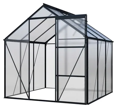Produktbild von HOME DELUXE Eco Gewächshaus WALENA – Schwarz Matt, Aluminium/PC-Panels (190 × 190 × 193 cm) | UV-Schutz, Schiebetür