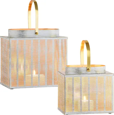Image de lot de 2 photophores décoratifs Boho Lanterne de jardin Porte-bougie à chauffe-plat Pacom