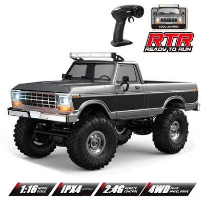 Produktbild von RC-Geländewagen, Maßstab 1:16, ferngesteuerter Pickup mit 2,4-GHz-Fernsteuerung und LED-Beleuchtung, RC-Crawler mit Allradantrieb für Erwachsene und Anfänger, silber