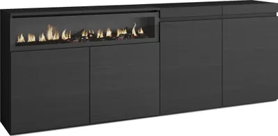 Immagine prodotto di COZY Credenza, Mobile, Cucina, 200x35x75cm, 4 Porte, Camino elettrico, Nero