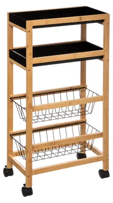 Produktbild von Küchenwagen aus Bambus, 2 Körbe, ausnehmbare Tabletts