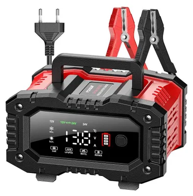 Immagine prodotto di Caricabatterie portatile - 12/24 V 20 A/10 A - Automatico e intelligente - Per batterie AGM/LiFePO4/piombo - Riparazione/desolfatazione - Compatibile con sistemi Start-Stop - Verde militare