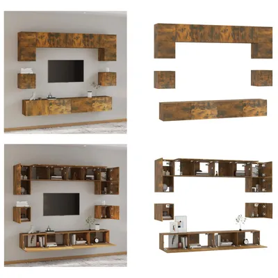 Produktbild von vidaXL 8 tlg. TV Schrank Set Räuchereiche Holzwerkstoff - TV-Schrank-Set - TV-Schrank-Sets - TV-Schrank - TV-Ständer