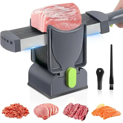 Produktbild von Fleischschneidemaschine, Edelstahl Allesschneider Fleischerbeil, Verstellbarer Fleischschneider 2-4 mm Dick, Aufschnittmaschine Manueller Fleisch