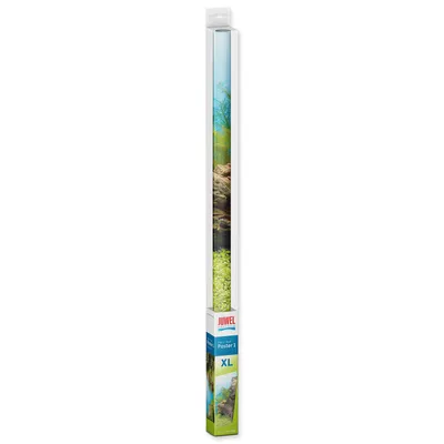 A long, rolled-up aquarium background poster in its packaging.