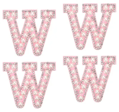 10 Buchstaben-Patches W, weiß/rosa, 4,5x5,2 cm, zum Aufbügeln