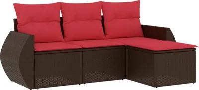 Immagine prodotto di vidaXL Set di divani da giardino 4 pezzi con cuscini, marrone, polyrattan