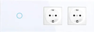 Produktbild von Touchschalter Panel 1+dose+dose Glas weiß Qtouch Wandschalter ohne Modul Schuko Steckdose