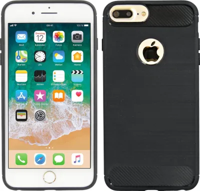 Produktbild von cofi1453® Silikon Hülle Carbon kompatibel mit iPhone 8 PLUS TPU Case Soft Handyhülle Cover Schutzhülle Schwarz