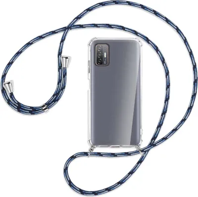 Produktbild von Handykette Backcover-Schutzhülle mit Band (Metall silberfarben) für HTC Desire 21 Pro - Blautöne