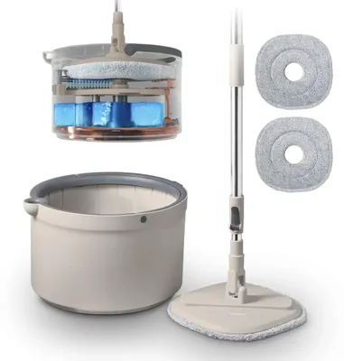 Immagine prodotto di Tower Duo: Mocio compatto con secchio. Separazione efficace dell'acqua pulita e sporca. Rotazione a 360° per una pulizia senza sforzo