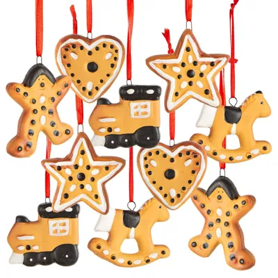 Produktbild von 10 Lebkuchen Deko Anhänger aus Ton - Weihnachtsanhänger braun 5 cm