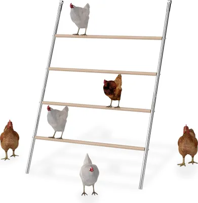 Image de TRMLBE Perchoir pour poules 4 niveaux Grand support pour volailles Indoor&Outdoor Échelle pour poules en bois Aire de jeux pour volailles, Perchoir pour poules Accessoires pour poulailler