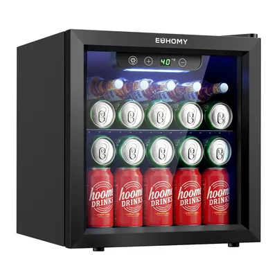 Produktbild von EUHOMY Getränkekühlschrank 36L, 55 Dosen, Mini Kühlschrank mit Glastür, LED-Beleuchtung, 43 dB, Schwarz