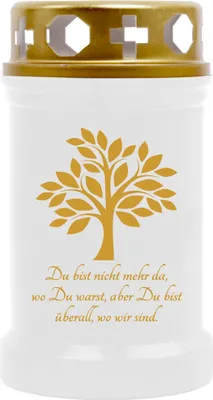 Produktbild von HS Candle 10er Pack Grabkerzen mit Motiv, Grablicht mit Brenndauer von ca. 40 Std, Motiv:  Baum Gold, in vielen weiteren Varianten