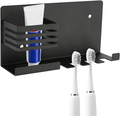 Obrázek produktu pro Nástěnný držák na zubní kartáčky z nerezové oceli – samolepicí – 4 elektrické hlavice – černý