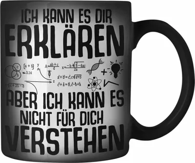 Produktbild von Trendation - Lehrer Farbwechsel Zauber-Tasse Geschenk Phsyik Mathe Lehrerin Geschenkidee mit Spruch Ich Kann Es Dir Erklären (Schwarz)