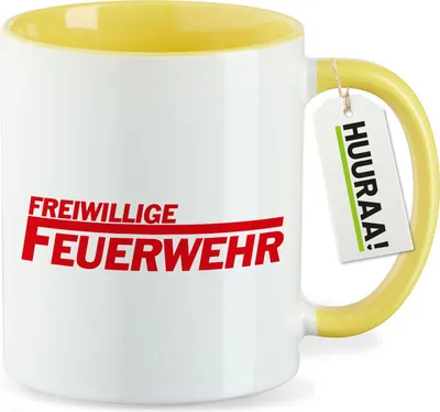 Produktbild von Huuraa Kaffeetasse Freiwillige Feuerwehr 330ml Gelb Keramik Kaffeebecher Geschenkidee
