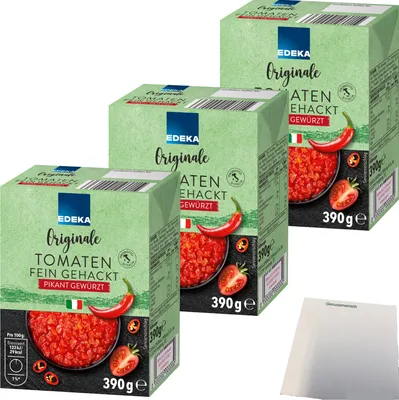 Produktbild von Edeka Originale Tomaten fein gehackt pikant gewürzt 3er Pack (3x390g Packung) + usy Block