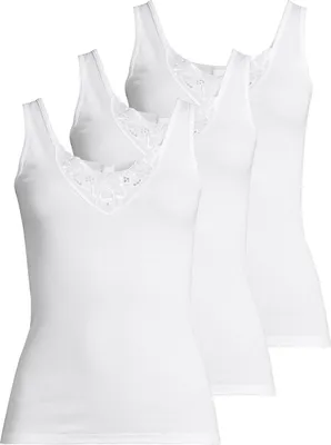 Produktbild von Speidel 3er Pack Noelle Unterhemd / Top Baumwolle in weicher Feinripp-Qualität, Florale Spitze am V-Ausschnitt, Breite Träger ohne Seitennähte