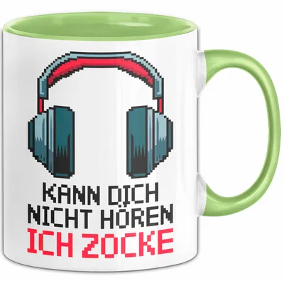 Produktbild von Gamer Gaming Liebhaber Tasse Geschenk Lustige Geschenkidee Spruch Kann Dich Nicht Hören Ich Zocke (Grün)