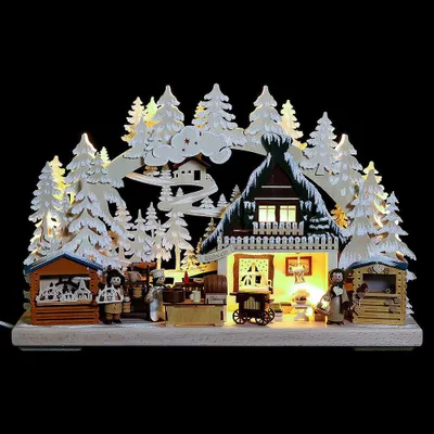 Immagine prodotto di arco di candele 3D del mercatino di Babbo Natale con brina (40x30x7cm) di RATAGS Holzdesign