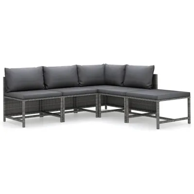 Produktbild von vidaXL 5-tlg. Garten-Lounge-Set mit Kissen Poly Rattan Grau