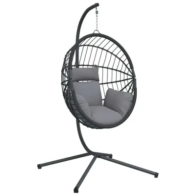 Produktbild von vidaXL Hängesessel Ei-Design mit Ständer Grau Rattan und Stahl