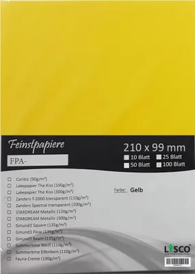 Produktbild von GMUND Transparentpapier DIN lang Farbe gelb / LYSCO® Feinstpapierset mit 25 Blatt Inhalt (FPA-120) - bedruckbar, sehr gute Qualität, für Einladungen, als Einlegeblätter für Alben, Fotoalben, Fensterbilder, Bastelarbeiten uvm.