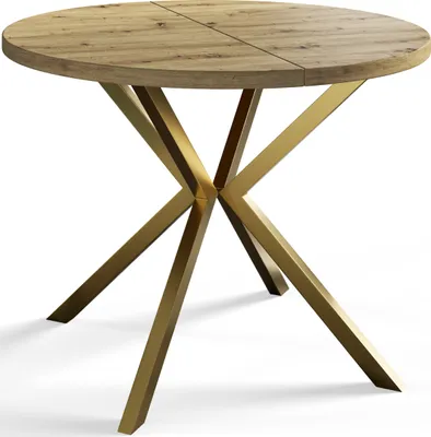 Produktbild von Runder Esszimmertisch LOFT LITE, ausziehbarer Tisch Durchmesser: 100 cm/180 cm, Wohnzimmertisch Farbe: Mattbraun, mit Metallbeinen in Farbe Gold