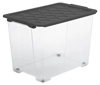Produktbild von Rotho Aufbewahrungsbox mit Rollen 65L Evo Total - Kunststoffbox je 59,0 x 39,5 x 41,2 cm - Stapelbox mit Deckel - Boxen sicher verschliessbar