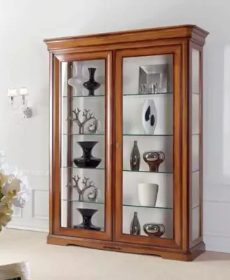 Produktbild von Klassischer Vitrine Schrank Klassische Glasschrank Braun Schränke Holz