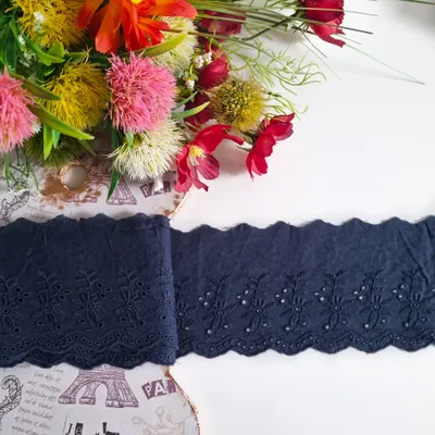 Produktbild von 95mm Spitzenband aus 100% Baumwolle, Dunkelblau, , Vintage-Stil Broderie Spitze, Spitzenbordüre, Spitzenborte zum Nähen, Meterware