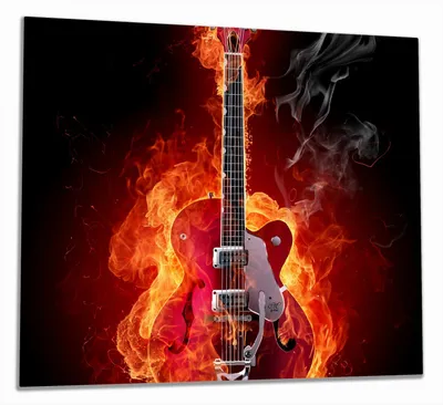 Produktbild von Wallario Herdabdeckplatte aus Glas, Größe 60 x 52 cm 2-teilig, Motiv Brennende Gitarre