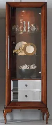 Produktbild von Casa Padrino Luxus Neoklassik Vitrine Braun 76 x 42 x H. 200 cm - Vitrinenschrank mit Glastür und 2 verspiegelten Schubladen - Wohnzimmer Möbel