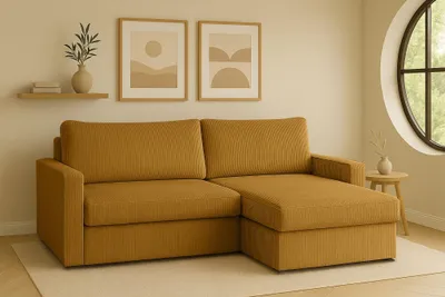 Produktbild von Kaiser Möbel Ecksofa mit Schlaffunktion und Bettzeugablage LUBEKA, Stoff Poso Senffarbe Rechts