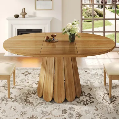 Obrázek produktu pro Flieks rozkládací jídelní stůl, kulatý/oválný kuchyňský stůl teleskopický stůl 118-158x118x76 cm, kulatý stůl pro 6 osob, jídelní stůl hnědý