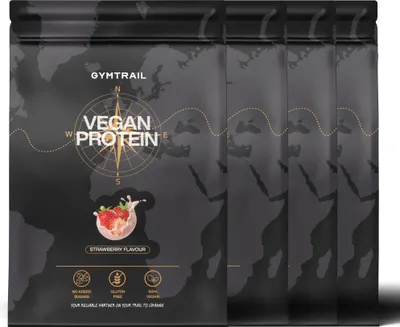 Produktbild von GYMTRAIL® Veganes Eiweißpulver aus Erbsenprotein 2000g | Pflanzliches Proteinpulver mit essenziellen Aminosäuren | Ohne Soja und Süßungsmittel mit Birkenzucker | Strawberry
