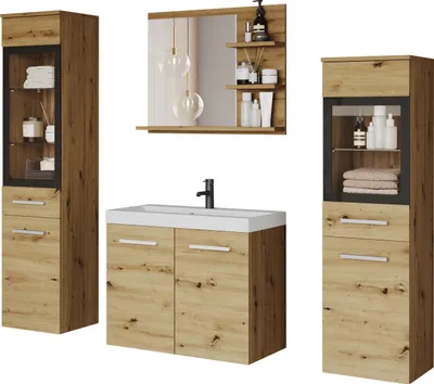Image de MINIO, ensemble de meubles de salle de bains "MARIT I", ensemble de salle de bains, avec lavabo, couleur chêne Artisan