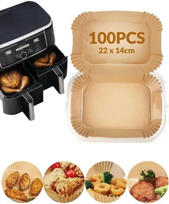 Obrázok produktu pre 100 kusov papieru na pečenie pre fritézu s horúcim vzduchom DualZone, obdĺžnikové papierové vložky s rozmermi 22 x 14 cm, príslušenstvo pre fritézu XL