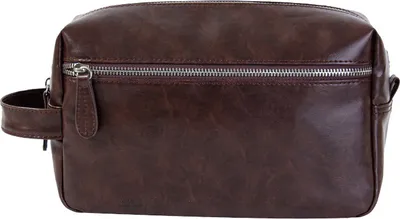 Produktbild von INF Kulturbeutel für Herren, Reise-Waschtasche aus Kunstleder mit Griff Dunkler Kaffee