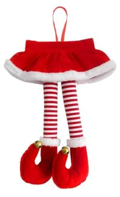 Produktbild von Weihnachtsschmuck für den Auto-Rückspiegel mit roten und weißen Stoffglöckchen und festlicher Dekoration