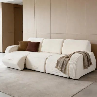 Image de Canapé modulable Cloud Couch, 247 cm, beige, canapé en L avec revêtement en velours côtelé doux