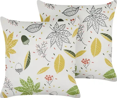 Obrázek produktu pro BELIANI Sada 2 dekorativních polštářů krémově bílé sametové 45 x 45 cm se vzorem listů boho styl dekorativní doplněk