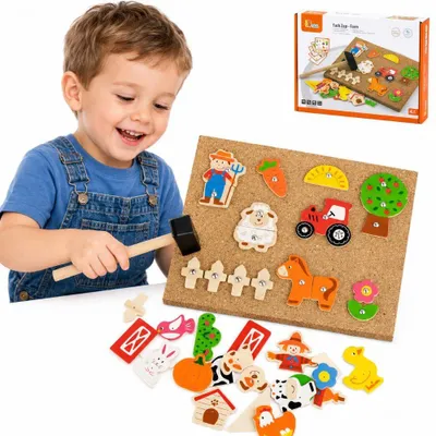 Zdjęcie produktu dla VIGA Przybijanka Drewniana Farma Tablica Korkowa Montessori